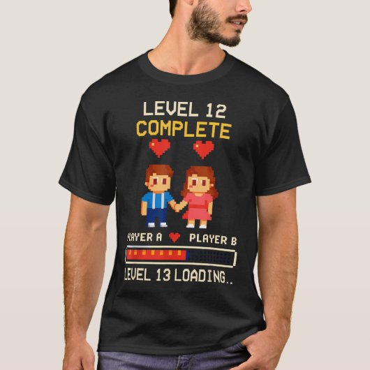 12周年結婚記念日 ゲーム好き ヴィンテージ レベル12 Tシャツ (正面)