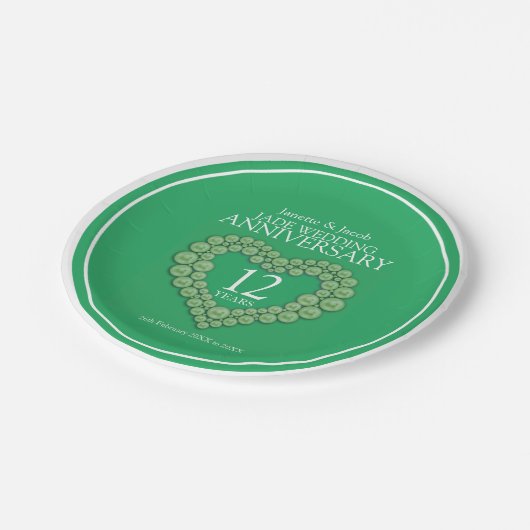 12周年記念結婚ハート紙プレート ペーパープレート (アングル)