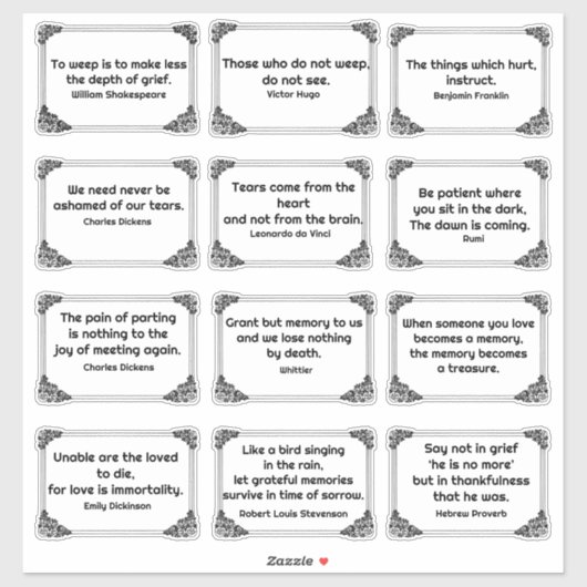 12回の悲嘆引用文のバラコーナーフレームスケッチ シール (シート)