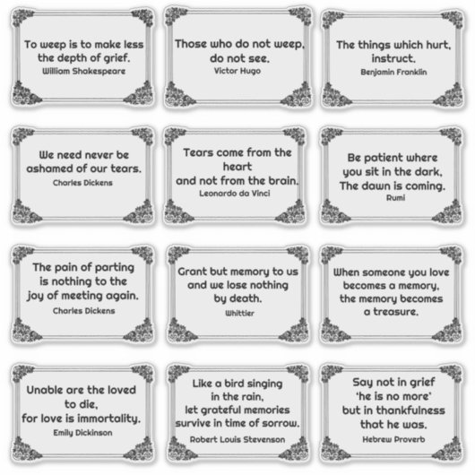 12回の悲嘆引用文のバラコーナーフレームスケッチ シール (正面)