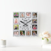 12家族とコラージュ時間引用文白木 スクエア壁時計 (ホーム)