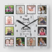 12家族とコラージュ時間引用文白木 スクエア壁時計 (正面)