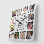 12家族とコラージュ時間引用文白木 スクエア壁時計 (傾斜)