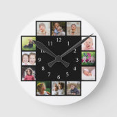 12家族の写真コラージュ自分の黒を作成 ラウンド壁時計 (正面)