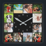 12家族パーソナライズされた写真コラージブラック スクエア壁時計<br><div class="desc">12枚の写真でパーソナライズしお気に入りのて、ギフトを作ユニーク成する。Thisisnomeによる設計©</div>