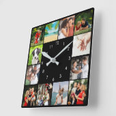 12家族パーソナライズされた写真コラージブラック スクエア壁時計 (傾斜)