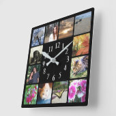12家族数々の写真コラージュ四角モダン黒 スクエア壁時計 (傾斜)