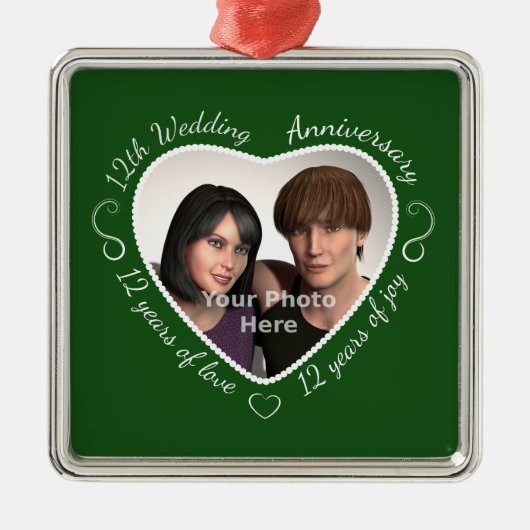 12年の結婚生活の写真を追加 メタルオーナメント (正面)