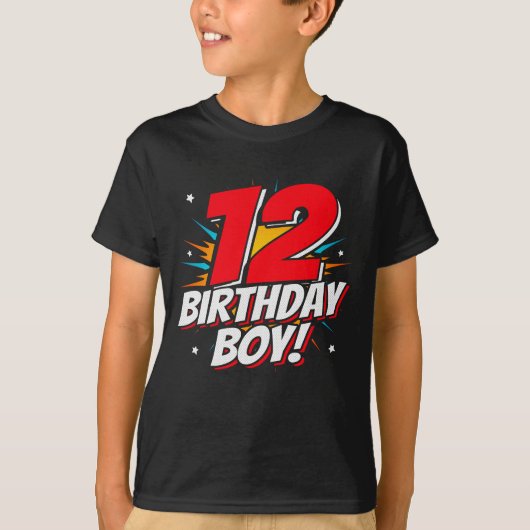 12年オールドスーパーヒーロー誕生日ボーイ12誕生日 Tシャツ (正面)