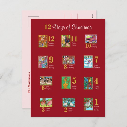 12日のクリスマスかわいい動物タイポグラフィカスタム シーズンポストカード (正面/裏面)