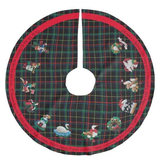 12日のクリスマスとLyrics Plaid ブラッシュドポリエステルツリースカート (正面)