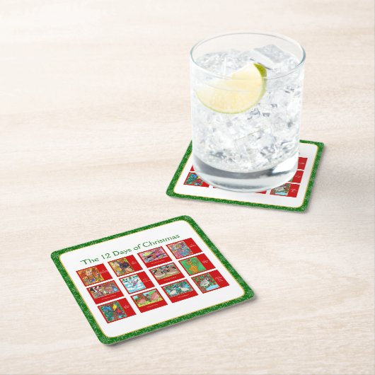 12日のクリスマスのかわいい動物の動物 スクエアペーパーコースター (インサイチュ)