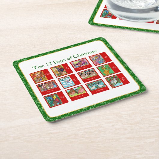 12日のクリスマスのかわいい動物の動物 スクエアペーパーコースター (アングル)