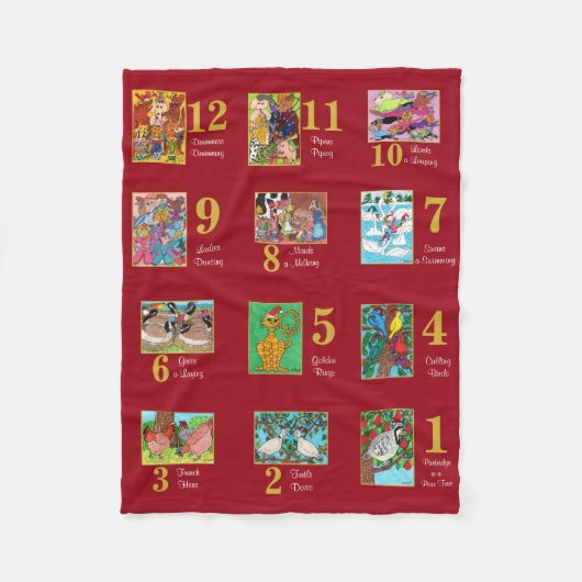 12日のクリスマスのかわいい動物及びタイポグラフィ フリースブランケット (正面)