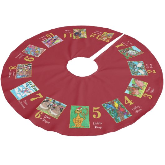 12日のクリスマスのかわいい動物及びタイポグラフィ ブラッシュドポリエステルツリースカート (アングル)