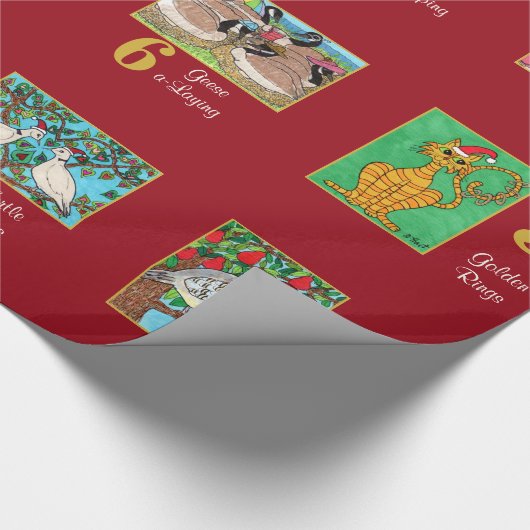 12日のクリスマスのかわいい動物及びタイポグラフィ ラッピングペーパー (角)