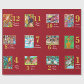 12日のクリスマスのかわいい動物及びタイポグラフィ ラッピングペーパー (フラット)