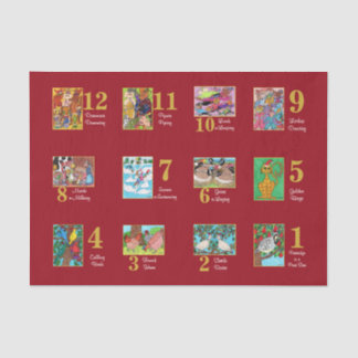 12日のクリスマスのかわいい動物及びタイポグラフィ 薄葉紙