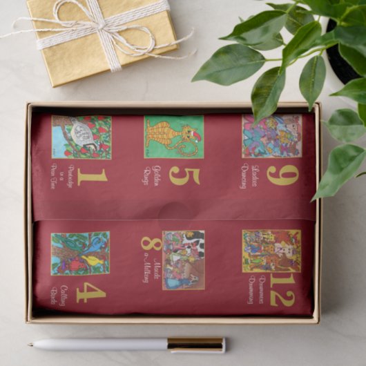 12日のクリスマスのかわいい動物及びタイポグラフィ 薄葉紙 (ギフト)