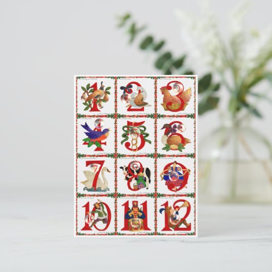 12日のクリスマスのキルトのプリントのギフト シーズンポストカード (スタンド正面)