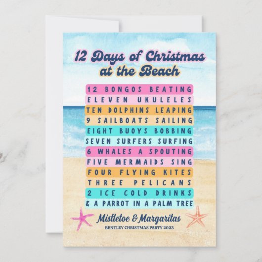 12日のクリスマスのビーチレトロパーティー 招待状 (裏面)