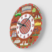 12日のクリスマスの時計の木および格子縞 ラージ壁時計 (傾斜)