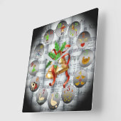 12日のクリスマスの~Sheet Music~Christmas Bells~ スクエア壁時計 (傾斜)