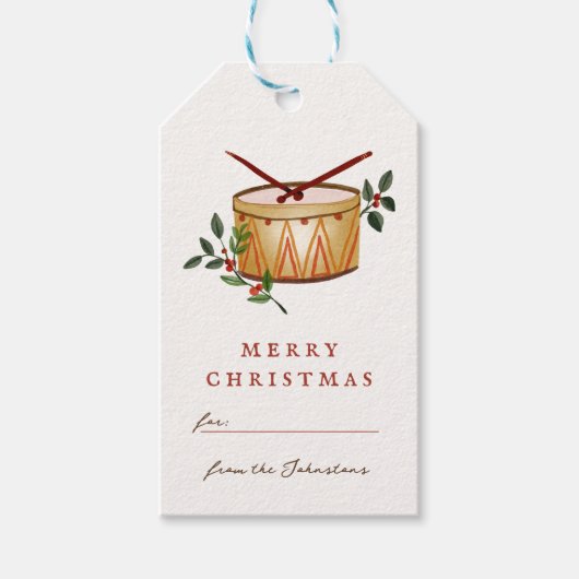 12日のクリスマスドラム伝統的 ギフトタグ (正面)
