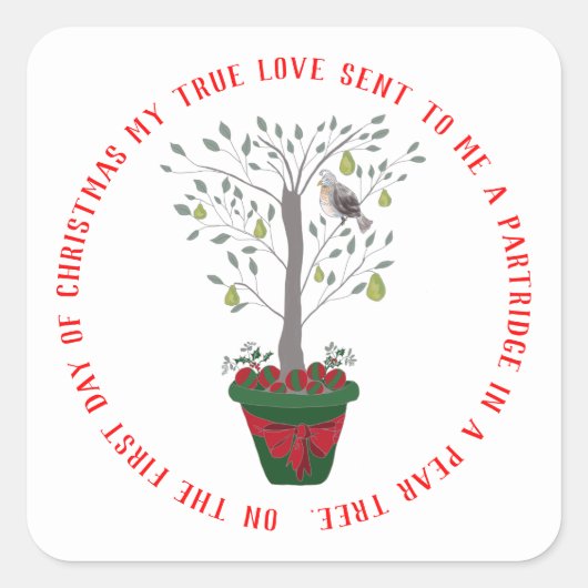 12日のクリスマスパラトリッジの梨の木 スクエアシール (正面)