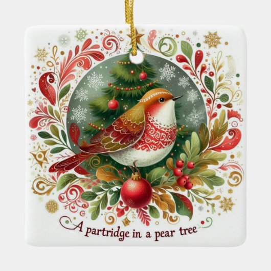 12日のクリスマスパラトリッジの梨の木 セラミックオーナメント (正面)