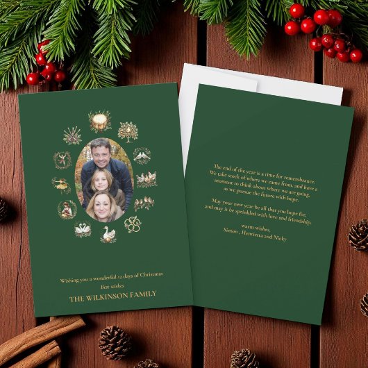 12日のクリスマスフォトグリーングリーティングカード 招待状