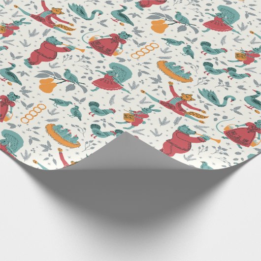 12日のクリスマスフォークアート動物ブルー ラッピングペーパー (角)