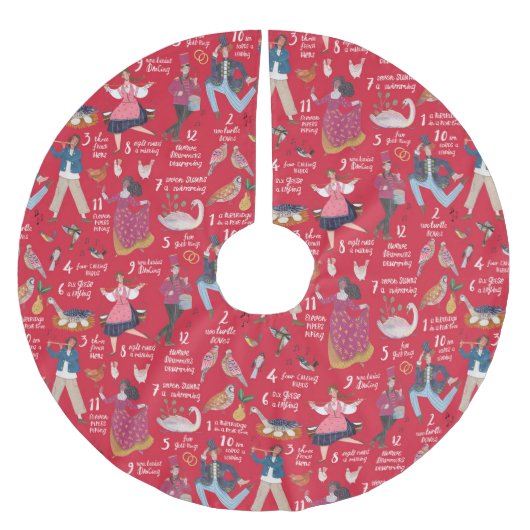 12日のクリスマスレッド ブラッシュドポリエステルツリースカート (正面)