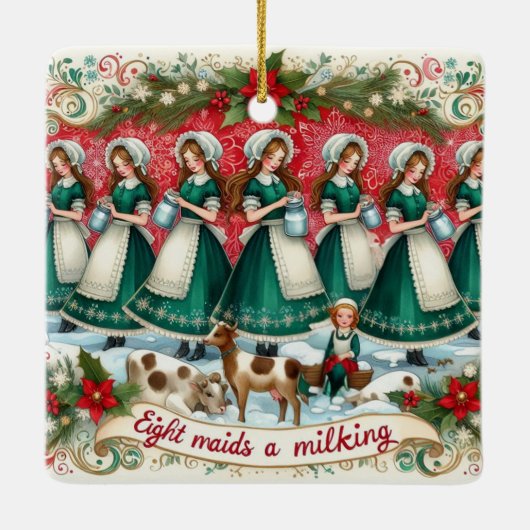 12日のクリスマス八人乳搾り セラミックオーナメント (裏面)