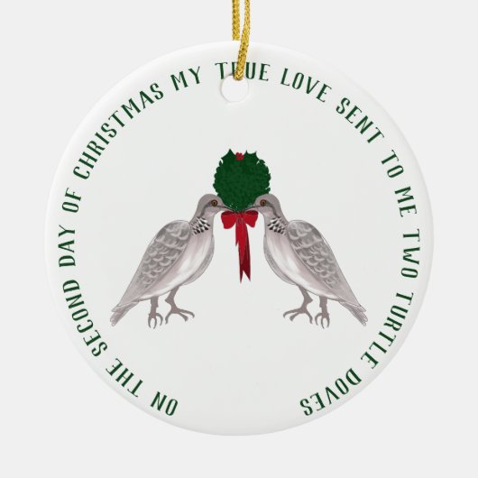 12日のクリスマス2羽のカメの鳩 セラミックオーナメント (正面)