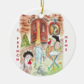 12日のクリスマス3羽のフランスのな雌鶏 セラミックオーナメント (正面)