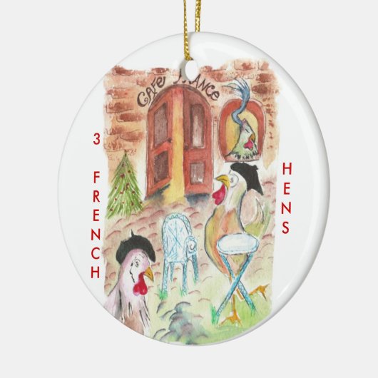 12日のクリスマス3羽のフランスのな雌鶏 セラミックオーナメント (左)