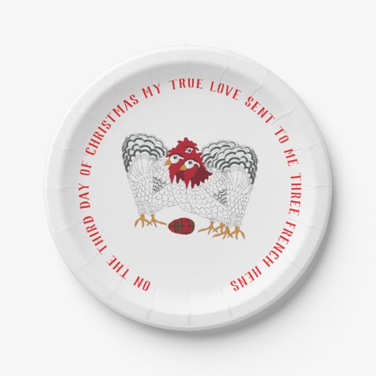 12日のクリスマス3羽のフランスのな雌鶏 ペーパープレート (正面)