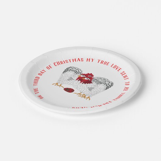 12日のクリスマス3羽のフランスのな雌鶏 ペーパープレート (アングル)