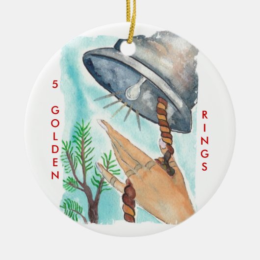 12日のクリスマス5の金リングや輪のオーナメント セラミックオーナメント (正面)