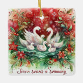 12日のクリスマス7スワンと水泳 セラミックオーナメント (正面)
