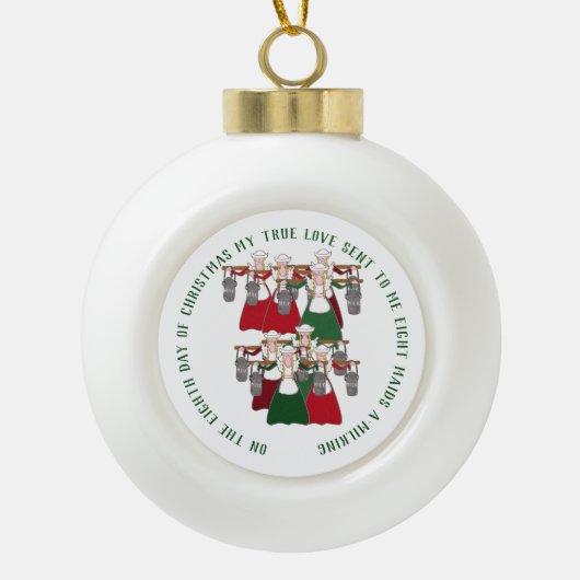12日のクリスマス8の女中の搾り出すこと セラミックボールオーナメント (正面)