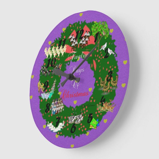12日のクリスマス ラージ壁時計 (傾斜)