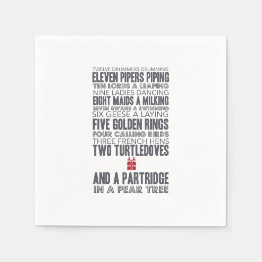 12日のクリスマス | レッド スタンダードカクテルナプキン (正面)