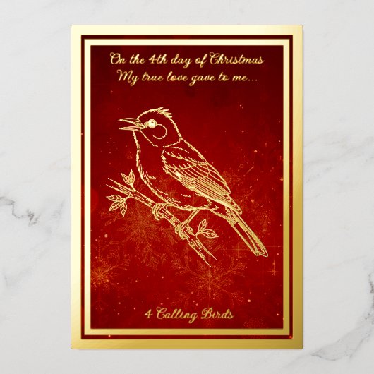 12日のクリスマス、鳥を呼ぶ 箔シーズンカード (正面)
