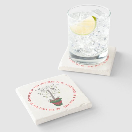 12日のナシ木のクリスマスのヤマウズラ ストーンコースター (横)