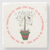 12日のナシ木のクリスマスのヤマウズラ ストーンコースター (正面)