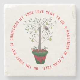 12日のナシ木のクリスマスのヤマウズラ ストーンコースター