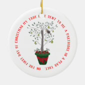 12日のナシ木のクリスマスのヤマウズラ セラミックオーナメント (裏面)