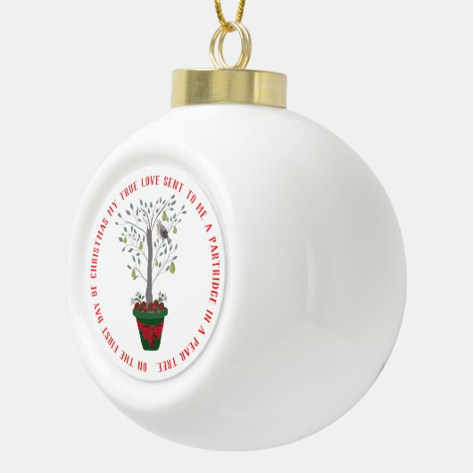 12日のナシ木のクリスマスのヤマウズラ セラミックボールオーナメント (右)